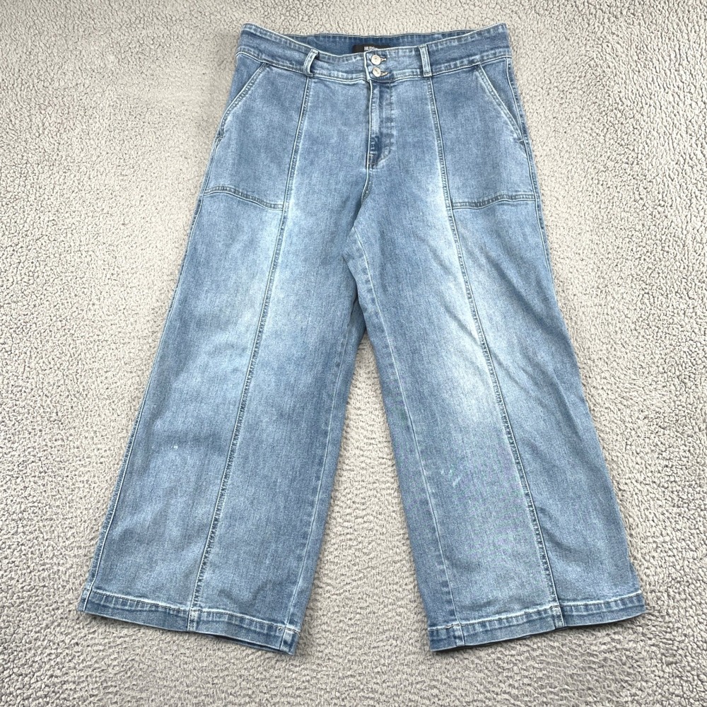 Hudson Jeans Women 16 Blue Wide Leg Cropped High Rise Center Seam Stretch Denim